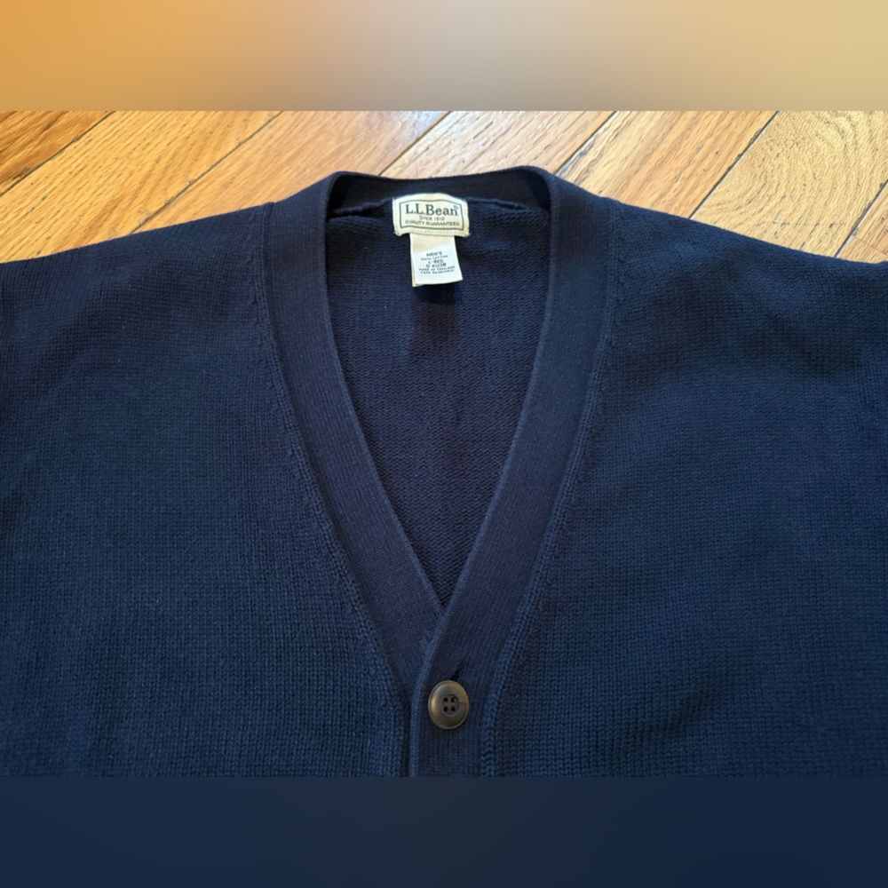 LL Bean Cardigan Sweater Knit Button Up Grandpa Navy Blue Men’s Size L Reg 0KU38 - Picture 4 of 12
